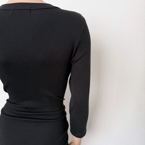 [Michael Stars] Black Ribbed Knit Midi Dress Round Neck 3/4 Sleeves Size Large L - Picture 7 of 11